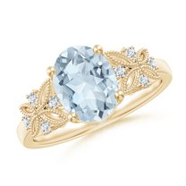 ANGARA Natural Vintage Style Oval 1.5 ct Aquamarine Ring with Diamonds in 14K Yellow Gold for Women (Size-9x7mm) | March Birthstone, Anniversary, Jewelry Gift for Women | Natural Aquamarine Ring