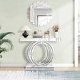 thumbnail image 4 of Silver Mirrored Console Table with Crushed Diamond Inlay, 39.4'' Long Entryway Sofa Table, Double O-Shaped Base Modern Accent Narrow Table for Living Room, Hallway, Foyer, Entrance, 4 of 6