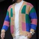 thumbnail image 2 of Mens Casual Colorblock V-Neck Cardigan Sweater Long Sleeve Button Down Overcoat, 2 of 8