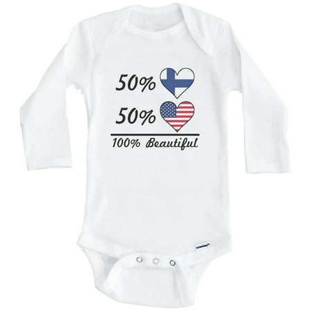 

50% Finnish 50% American 100% Beautiful Finland Flag Heart One Piece Baby Bodysuit (Long Sleeve) 0-3 Months White