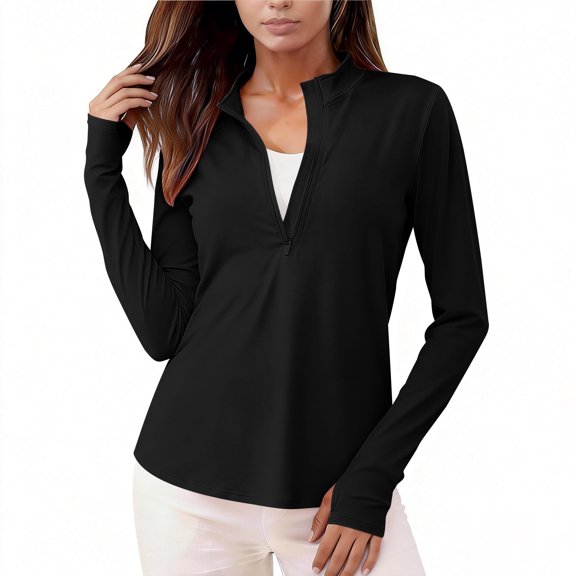 ZUKMRJPC Long Sleeve Workout Tops for Women Half Zip Quick Dry Sun Protection Athletic Shirts Casual Lightweight Running Hiking Tops