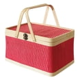 thumbnail image 1 of Picnic Basket Practical Easy To Use With Lid Storage Woven Fruit Container For Outdoor Bread Snack Red, 1 of 9