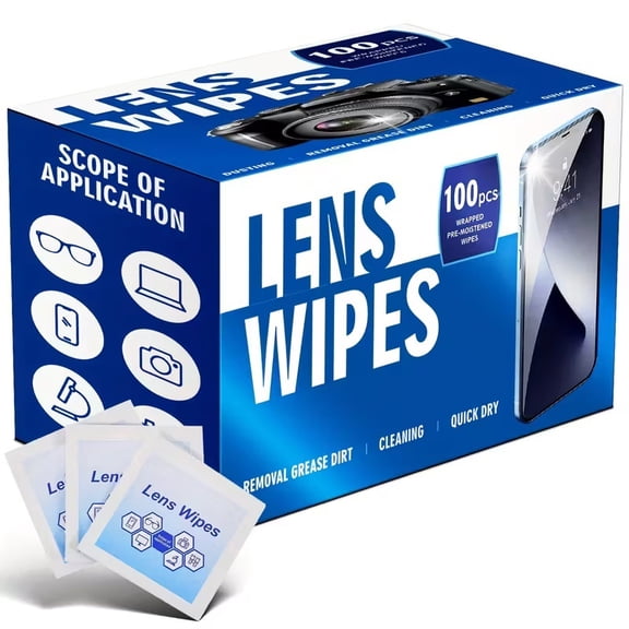 Anti-Fog Pre-Moistened Lens Cleaning Wipes for Eyeglasses, Screens, and Lenses - Quick Dry, Scratch Resistant, 100 Count