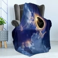 thumbnail image 4 of Eclipse Soft Flannel Fleece Blanket, Natural Phenomenon Moon and Sun in Sky with Fluffy Clouds Nighttime, Cozy Plush for Indoor and Outdoor Use, 70" x 90", Night Blue and Multicolor, by Ambesonne, 4 of 5