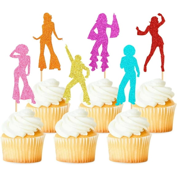 10pcs 70's Disco Dancing Cupcake Toppers Vintage Music Theme Men Women Party Birthday Wedding Decorations Disco Ball Cake Picks