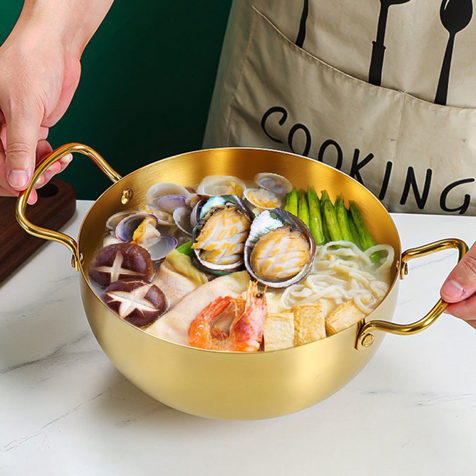 HomeLife Ramen Noodle Pot Fast Heating Two Handles Food Grade Stainless Steel Korean Ramen Noodle Cooking Pan Kitchen Gadgets