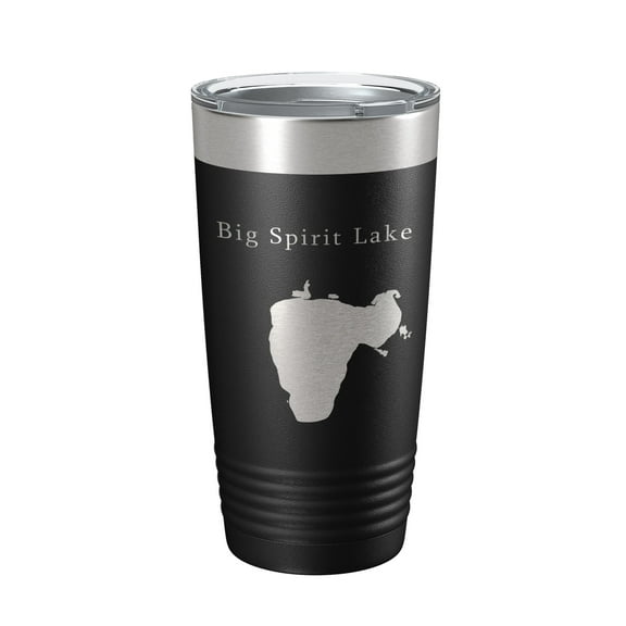 Big Spirit Lake Map Tumbler Travel Mug Insulated Laser Engraved Coffee Cup Iowa Minnesota 20 oz Black