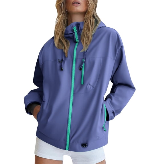 Luvrsol Waterproof Jackets for Women Casual Outdoor Rain Coat Lightweight Windproof Hooded Hiking Jacket S-2XL