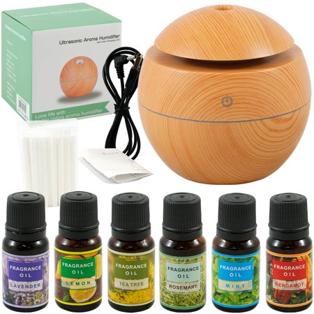 Camera Diffuser Diffuser Basics Ultrasonic Smart Aroma Humidifier Small Light Wood + 6 Pack 10ml Fragrance Kit ()