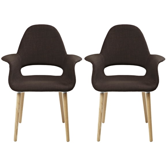 2xhome - Set of 2 Organic Upholstered Fabric Modern Armchairs with Natural Wooden Legs for Dining Room Office or Accent Chair (Brown)