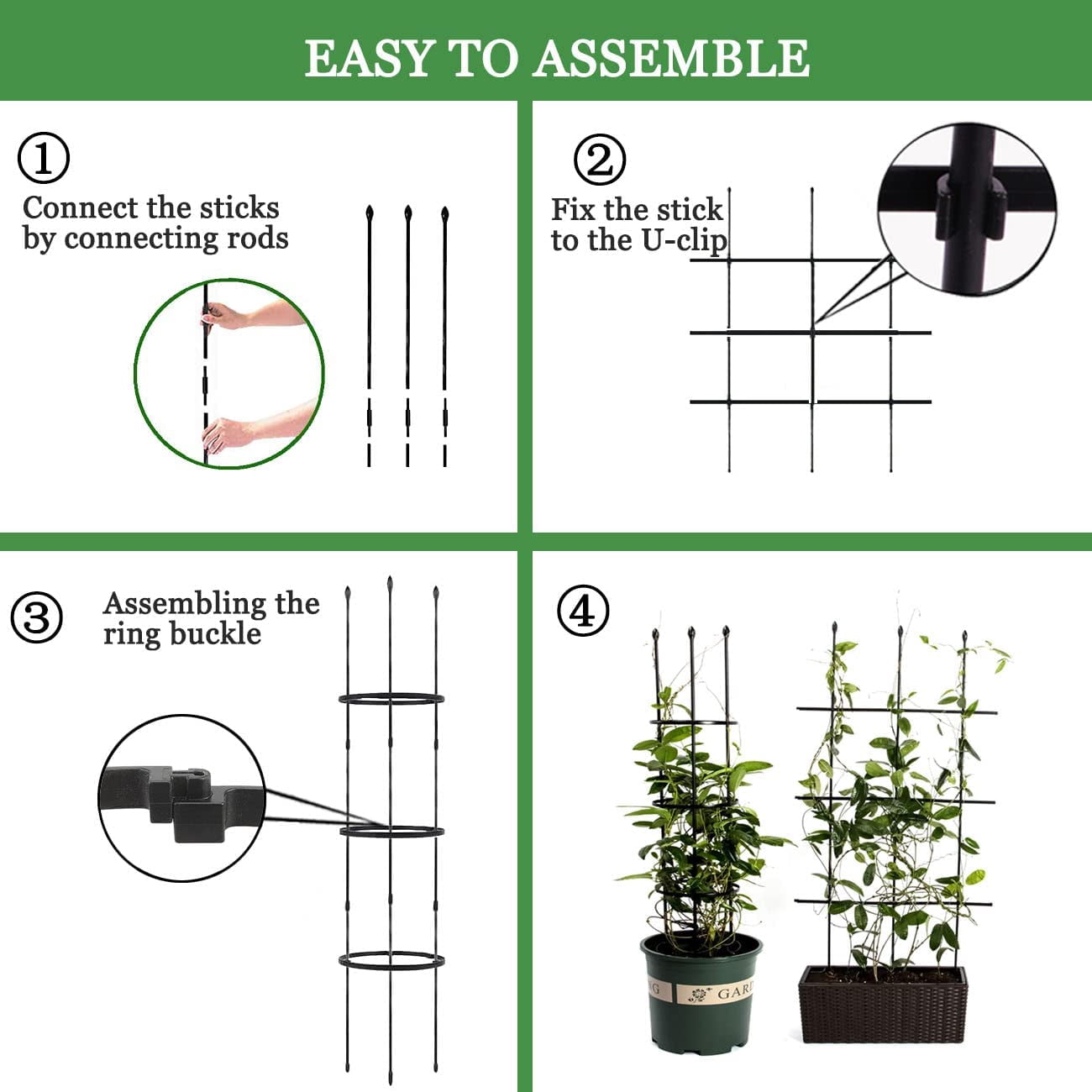 Garden Trellis,2 Pack Plant Trellis,2 in 1 Tomato Cages and Supports for Vines Crop,Plant Stake for Climbing Plants Indoor Outdoor,Plant Cage for Flower,Vegetable,Vines, Pot Trellis for Potted Plants