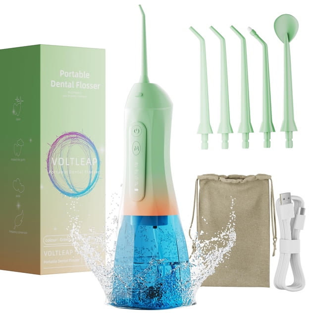 Water Flosser VOLTLEAP Electric para adultos y niños, 320 ml, verde y rosa
