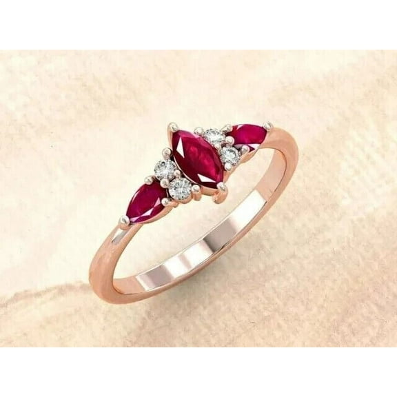 2.10Ct Marquise Cut Lab Created Pink Ruby In 14k Rose Gold Plated Women's Gorgeous Fancy Ring