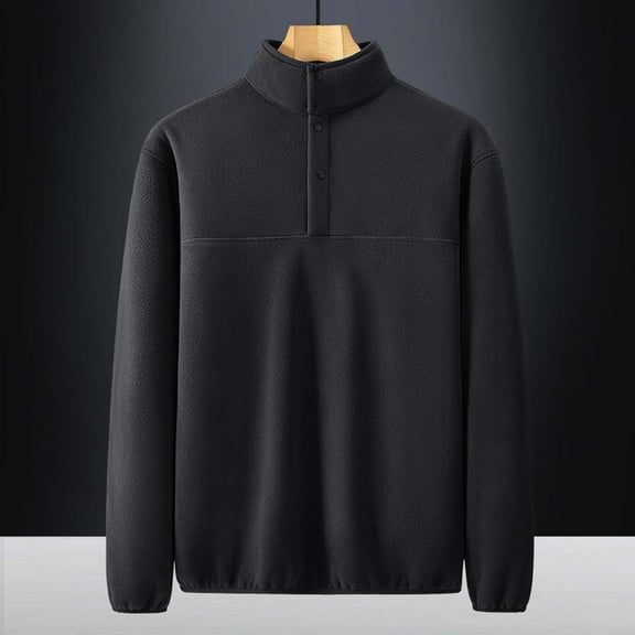 Fleece Shirts for Men Big and Tall M-5XL Plus Size Long Sleeve Button Stand Collared Pullover Sweatshirts Casual Solid Warm Basic Tops