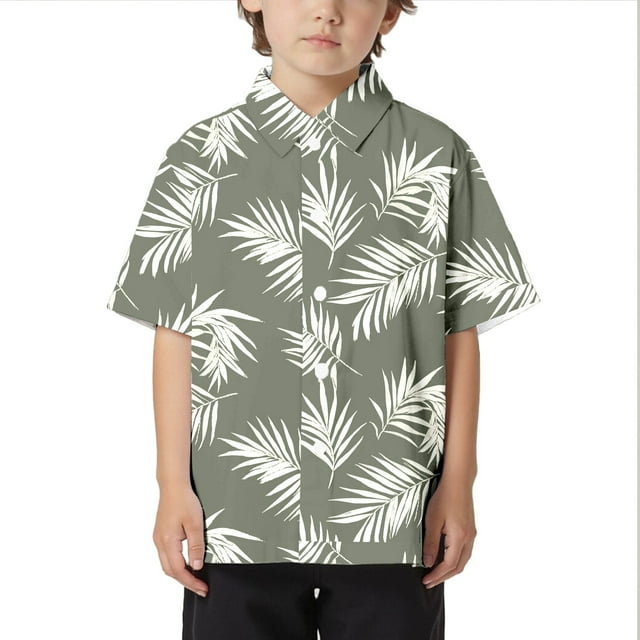 WEIYLL Boys Shirts Beach Leisure Leaf Print Loose Comfortable Button Down Button Open Short Sleeve Tops for 6-7 Years