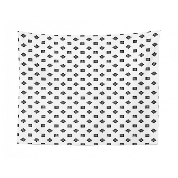 Geometric Tapestry, Vintage Lattice Pattern of Jagged Lines Formed Rhombus Shape Design, Fabric Wall Hanging Decor for Bedroom Living Room Dorm, 2 Sizes, Ivory and Charcoal Grey, by Ambesonne