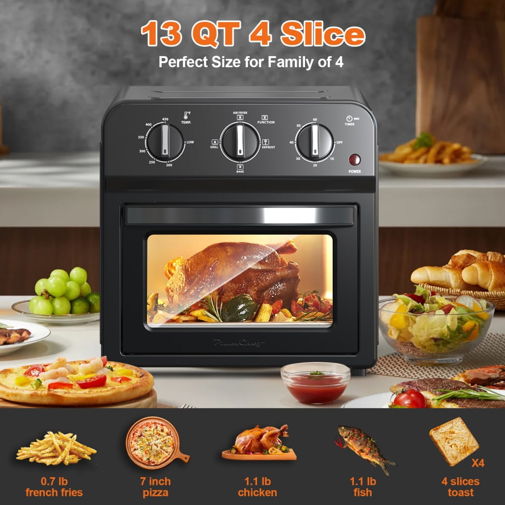 13QT Air Fryer Toaster Oven Combo, 7-in-1 Multifunctional Convection Countertop Oven, 360° Hot Air Circulation Healthy Oil-Free Cooking, Black
