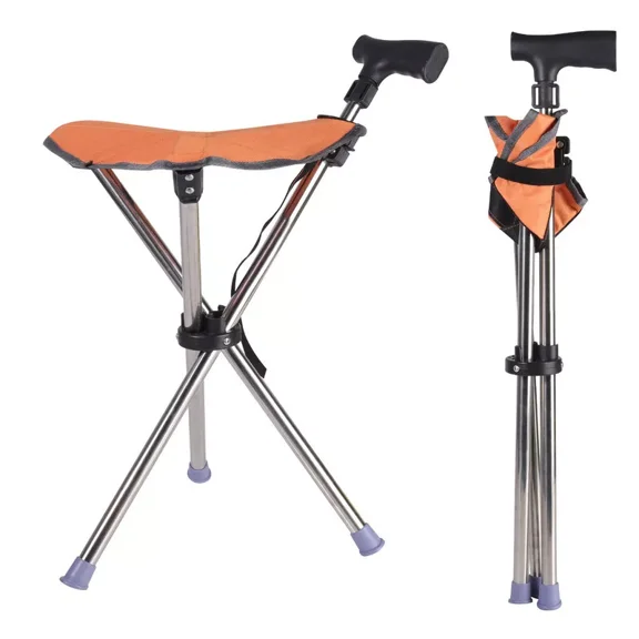 CJC Folding Walking Stick Seat Aluminium Portable Cane Chair Stool Senior Load 150kg