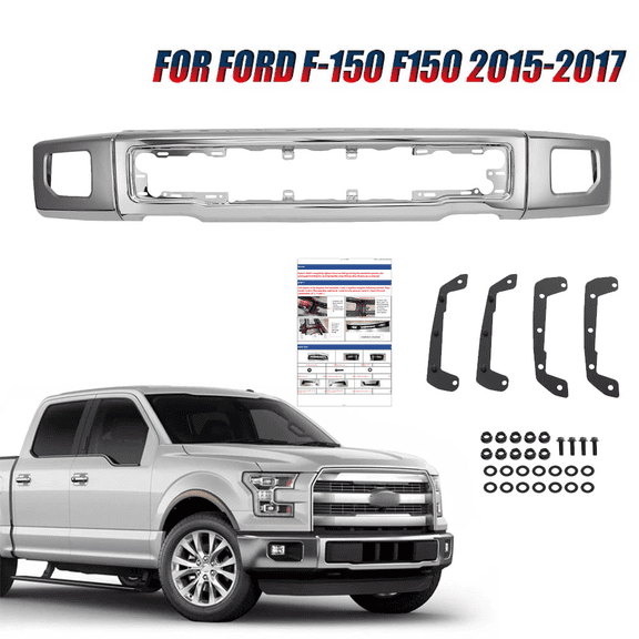 Chrome Steel Front Bumper Face Bar for 2015-2017 Ford F-150 w/ Fog Light /