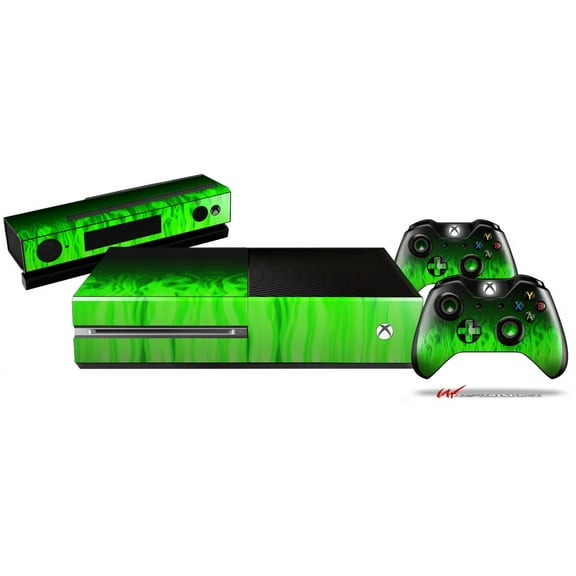 Fire Green - Skin Bundle Decal Style Skin fits XBOX One Console Original, Kinect and 2 Controllers (XBOX SYSTEM NOT INCLUDED)