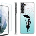thumbnail image 1 of Shockproof Bumper Phone Case for Samsung Galaxy S23 5G, with Tempered Glass Screen Protector, by OneToughShield ® - Rain/Hearts, 1 of 4