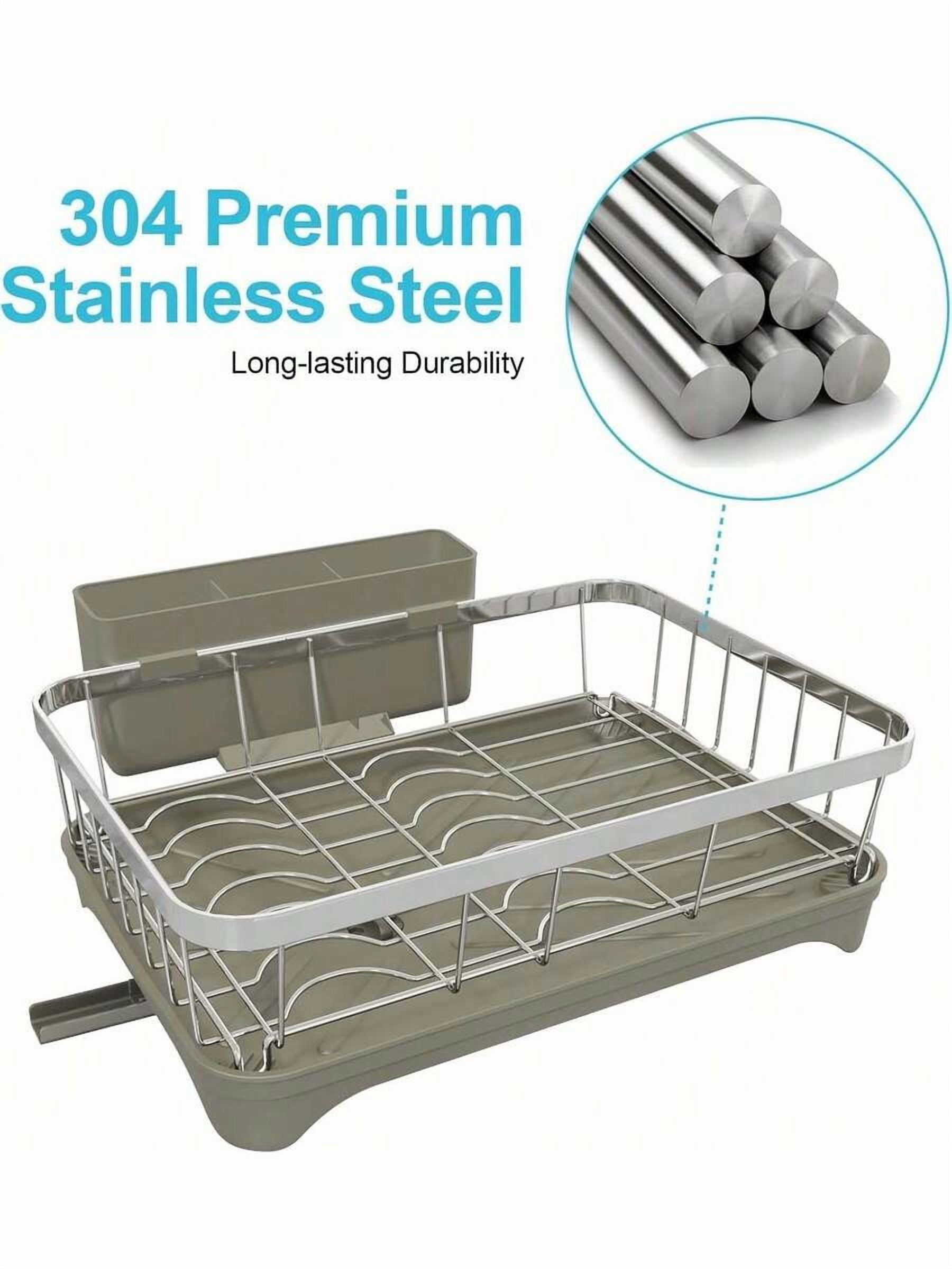 Dish Drying Rack 304 Stainless Steel Dish Rack With Drainboard,Space Spaving Auto-Draining Drying Racks For Kitchen Counter,Large Capacity Dish Racks For Bowls, Cups, Dish Drainer