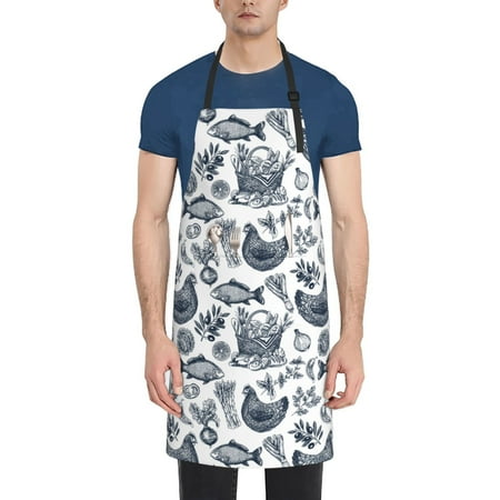 

Vsdgher Chicken And Fish Waterproof Apron with 2 Pockets Kitchen Chef Aprons Bibs for Grooming Cooking Baking Painting Gardening