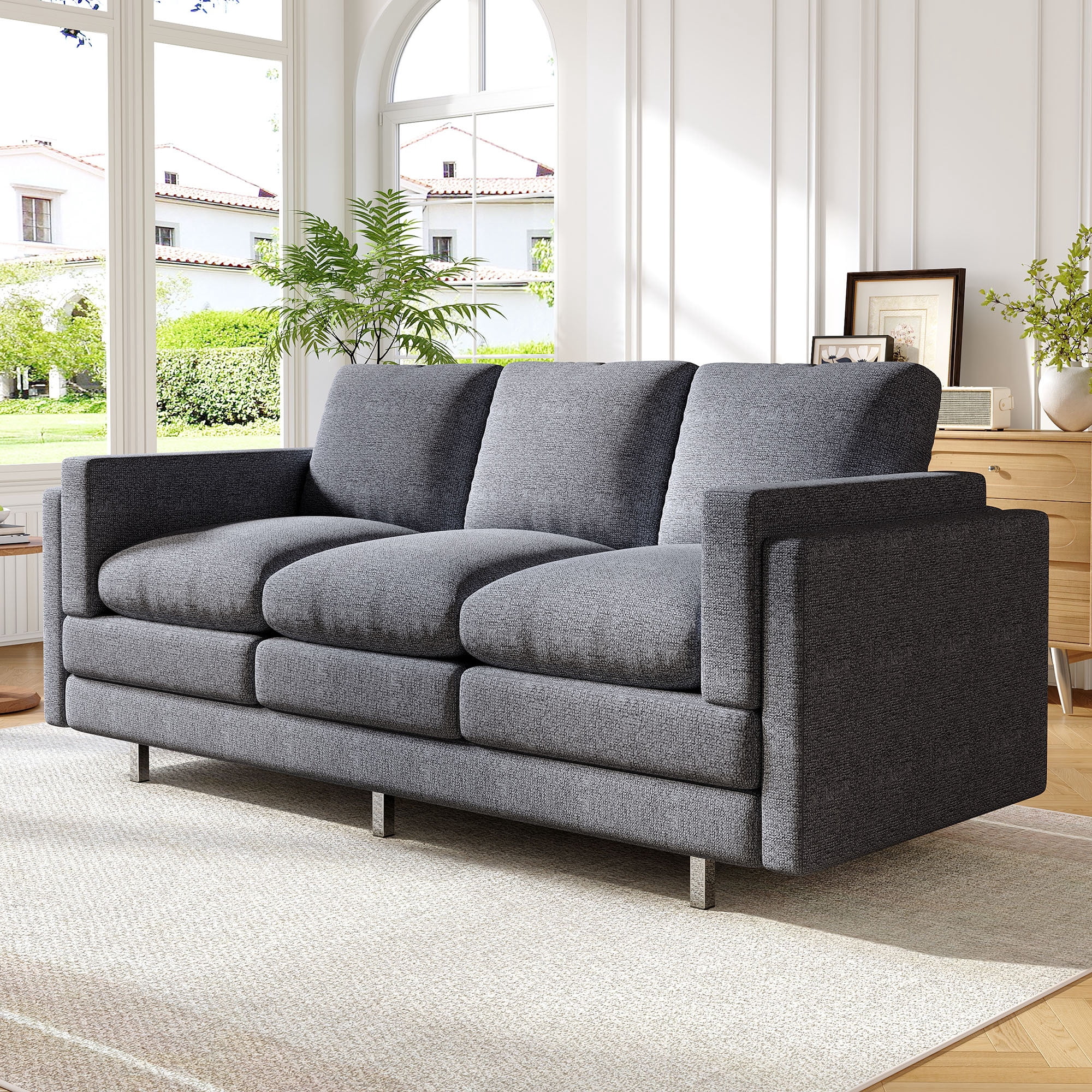 MODERNLUXE 79.5" Cloud Modular Sofa, Comfy 3-Seater Chenille Upholstered Sofa Couch with Dual-layer Seat Cushions & Deep Seat for Living Room,Small Space,Grey
