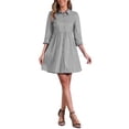 thumbnail image 1 of Vestido de camisa para mujer INSPIRE CHIC de manga 3/4, con botones, mini vestido gris M, 1 of 6