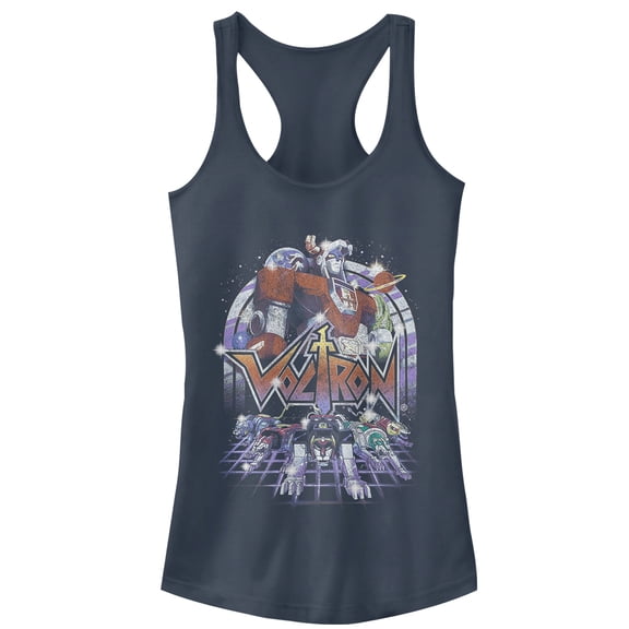 Junior's Voltron: Defender of the Universe Retro Robot Lions Racerback Tank Top Indigo Large