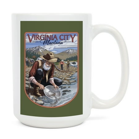 

15 fl oz Ceramic Mug Virginia City Montana Gold Panner Contour Dishwasher & Microwave Safe