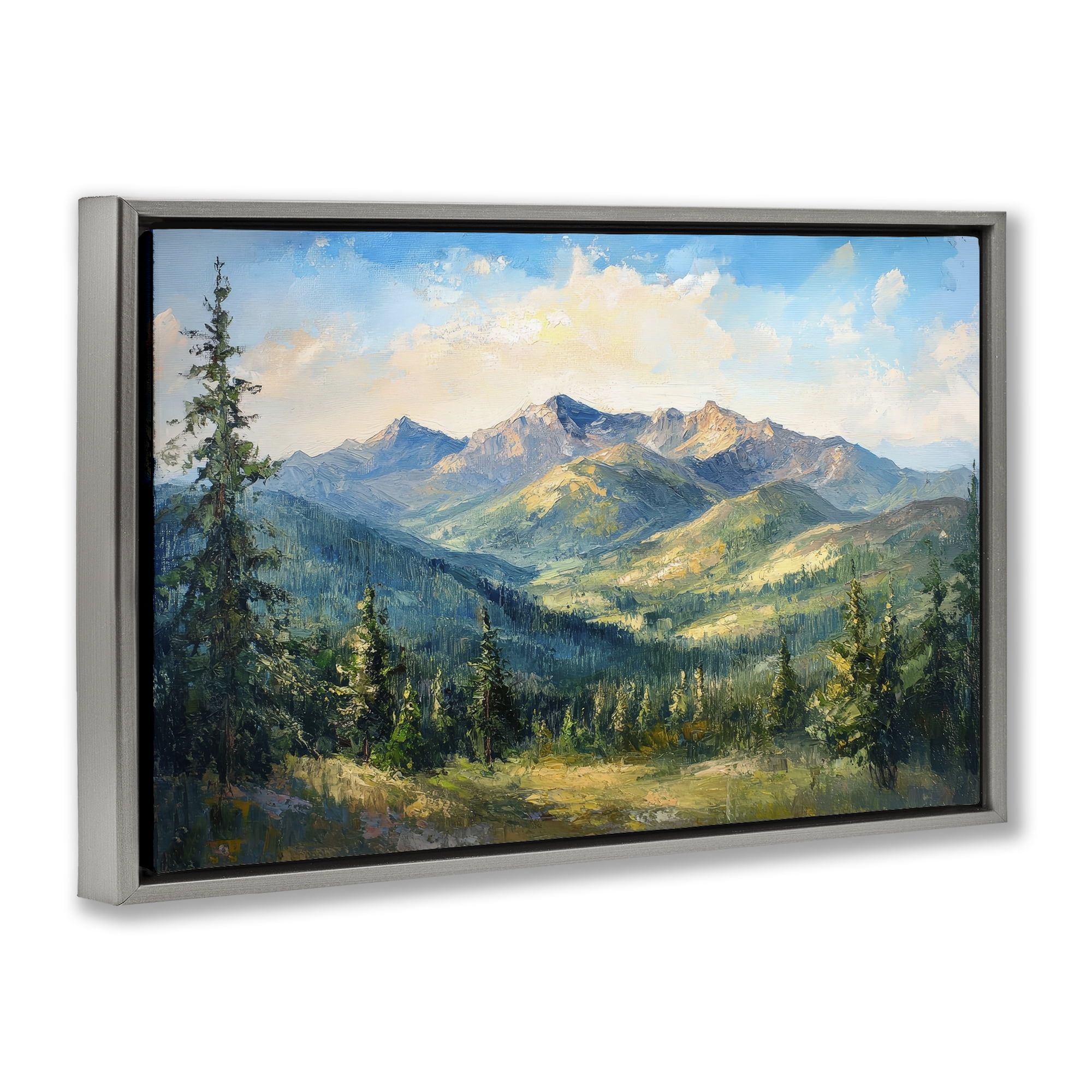 Stupell Industries Valley In The Mountains Gray Framed Floater Canvas Wall Art, design by Petal Prints Design
