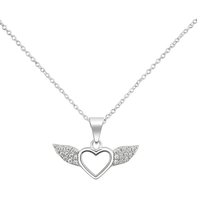 Collar Corazon Con Alas De Zirconia Para Mujer De Plata 925
