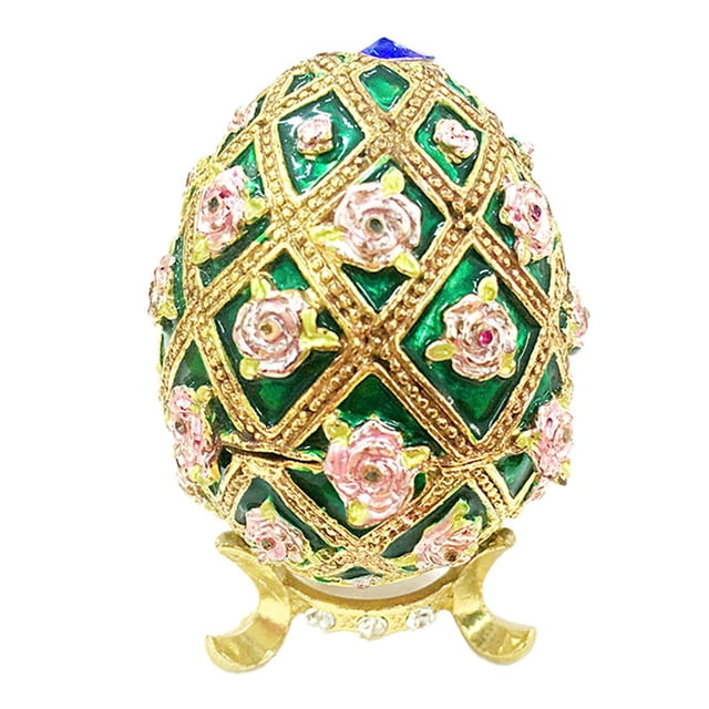 Estatuilla de joyería esmaltada Hugo Retro Diamante Rosas Huevo de Pascua Organizador de joyas de huevo