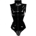thumbnail image 6 of Women Sexy Leather Bodysuit, Double Zipper Open Crotch, Glossy PVC Leather, Plus Size S-5XL, Shiny Latex Leotard Crotchless, 6 of 8