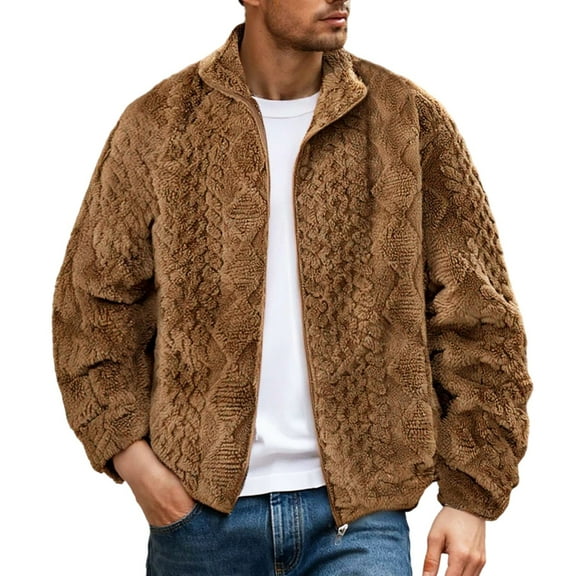 Unir Men's Winter Suede-Finish Shearling-Lined Outerwear Coat for Warmth and Cold Protection,M,Khaki