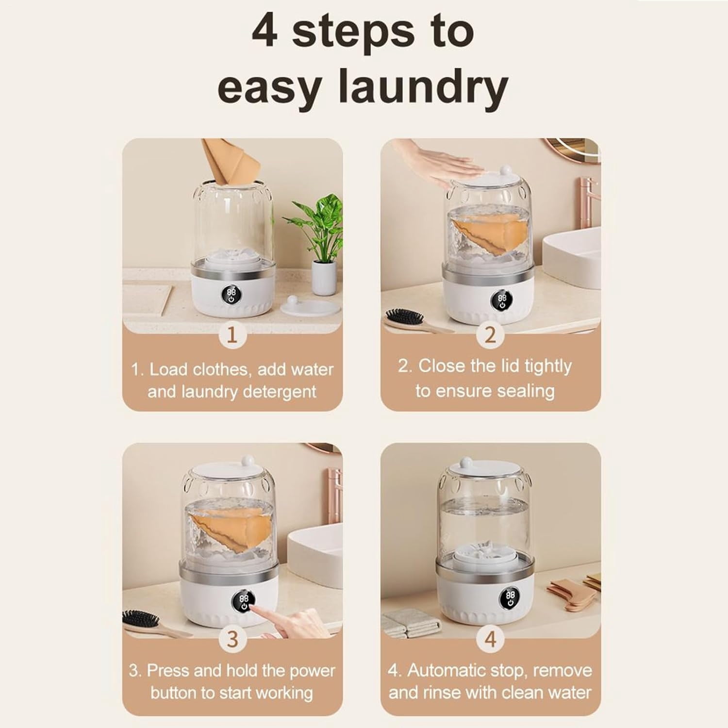 syligr Portable 1-Liter Mini Washing Machine Compact Laundry Equipment for Small Spaces Travel Appliance Plastic Quiet Vibration for Apartment Dormitory Camping RV Socks Underwear Cleaner