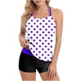 thumbnail image 3 of QIUOMBBP Women's Modest Tankini Swimsuit Dot Printed Halter Tank Top with Swim Boyshorts 2 Piece Bathing Suit for Summer Beach Purple S, 3 of 7