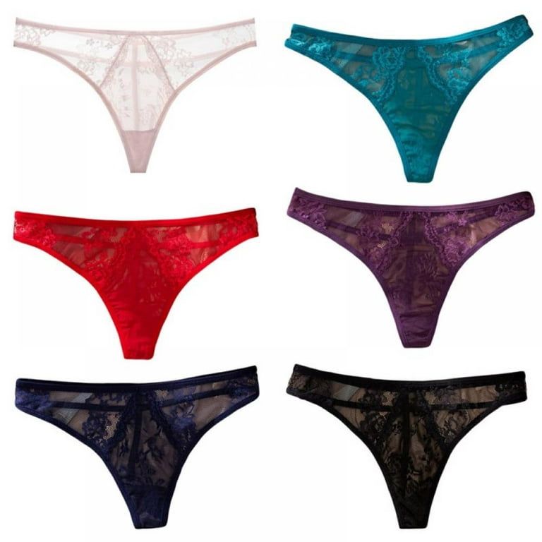 2-Pack Women Transparent Lace Thongs Low Waist Solid T-back Lace G-string  Elastic Waistband Thong Underpants 