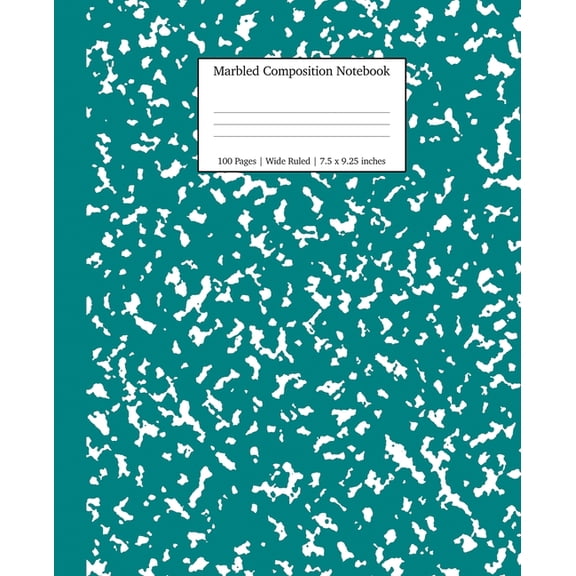 Young Dreamers Press Wide Ruled Marbled Composition Notebook, 75" x 925", Teal Marble, 100 Sheetss