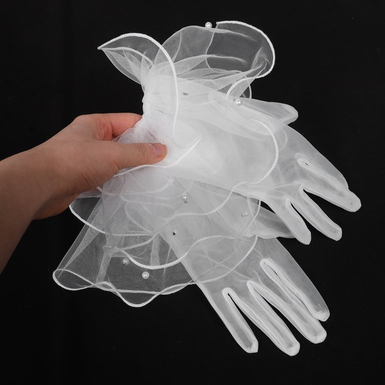 Masteelf 1 Pair Women Mesh Gloves Tea Party Gloves for Women Wedding Short White Dress Glove for Bridal Costume