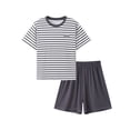 thumbnail image 4 of SGFCWSX Boys Summer 2 Piece Set Striped Short Sleeve T-Shirt and Elastic Waist Shorts Casual Loungewear Gray Size 8, 4 of 6