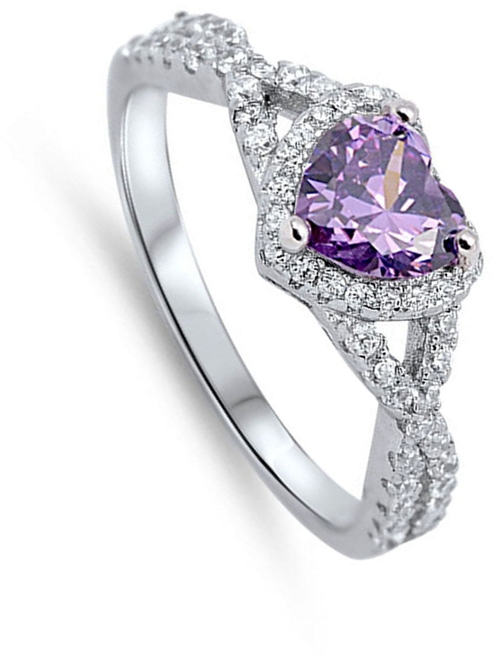 CHOOSE YOUR COLOR Heart Purple Simulated Amethyst Halo Infinity Knot Sterling Silver Ring CZ Female Size 8
