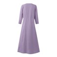 thumbnail image 3 of Lilgiuy Women's Trendy Long Sleeve Color Cotton Linen Round Neck Pocket Dress for Banquet, 3 of 4