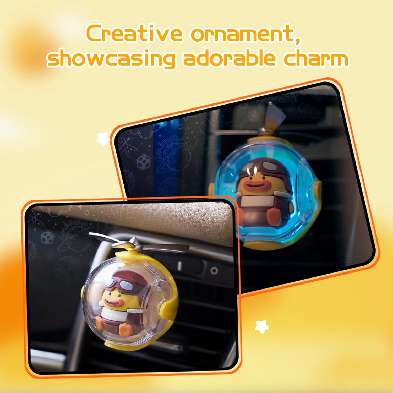 Yellow Duck Car Air Freshener with LED Lights & 4 Scented Pads – Light Scent, Decorative Auto Accessories