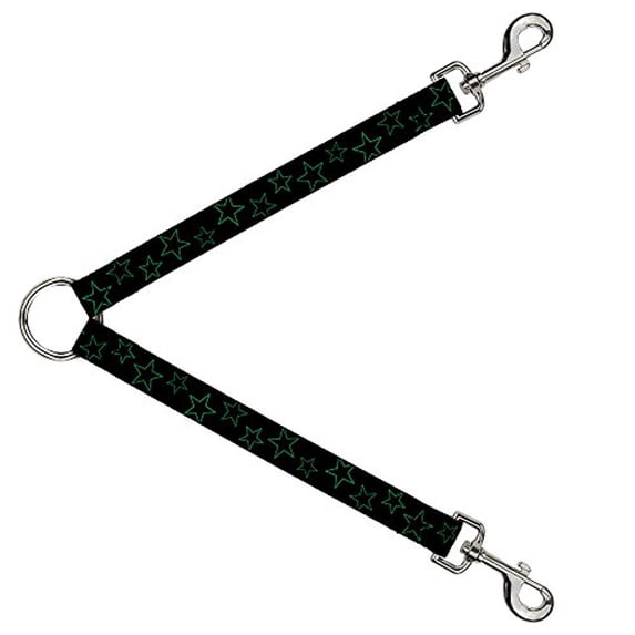 Buckle-Down Leash Splitter - Stars Scattered Black Green - 1" Wide - 30" Length