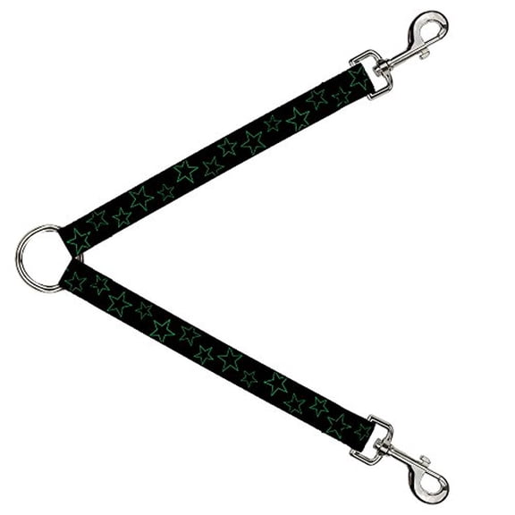 Buckle-Down Leash Splitter - Stars Scattered Black Green - 1" Wide - 30" Length