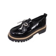 thumbnail image 5 of Xucatan Women's Patent Leather Pointed Toe Flats with Hollow Bow and Rhinestone Detail, Serrated Platform Loafers with Height Increase, Comfortable Slip On Shoes for Spring Summer Walking Gift, 5 of 9