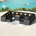 thumbnail image 3 of RADIATA 15PCS Outdoor Patio Furniture Set with Fire Pit (43",60000BTU) — Modular Wicker Conversation Set, Modern Grey High Back Outdoor Sectional Couch Set with Gas Firepit for Backyard Deck,Black, 3 of 9