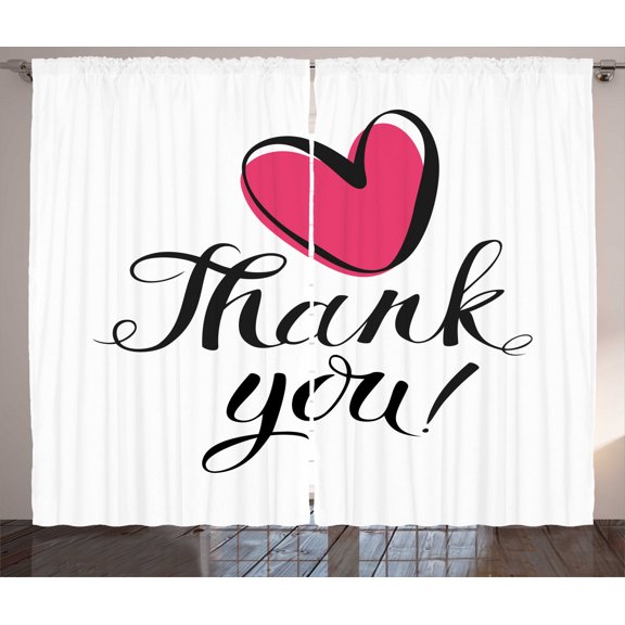 Ambesonne Thank You Curtains 2 Panel Set, Heart in Bold Love Doodle, 108" x 63", Black Dark Pink